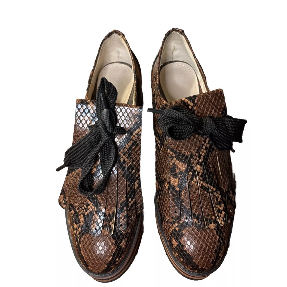 Women's Brown Snake Print Loafers Lace Up